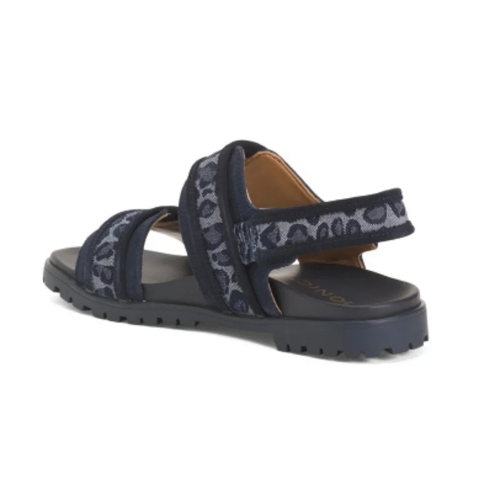 Vionic Cassidy Navy Leopard Denim Adjustable Strap Lug Sole Sandals Women 11 New